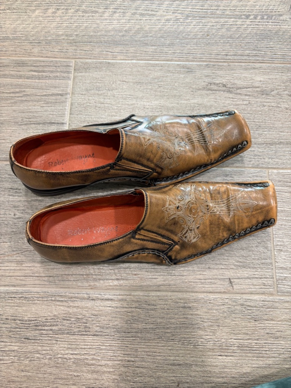 Robert Wayne Brown Embossed Leather Slip-On Loafers